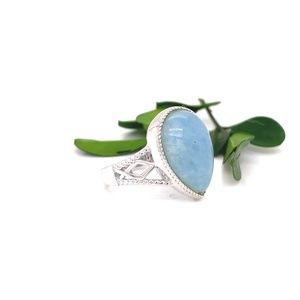 925 Sterling Silver Pear Shaped Blue Stone Cabochon Fashion Ring